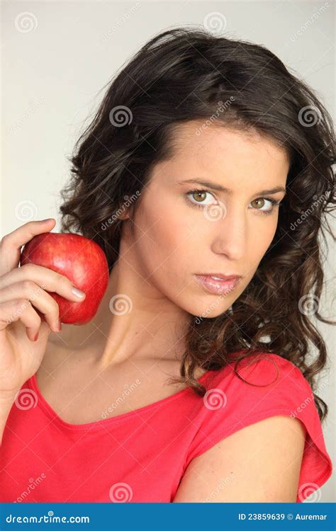 Woman Holding Red Apple Stock Image Image Of Attractive 23859639