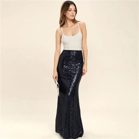 Shiny Sequin Black Skirt Custom Made Floor Length Long Maxi Skirt