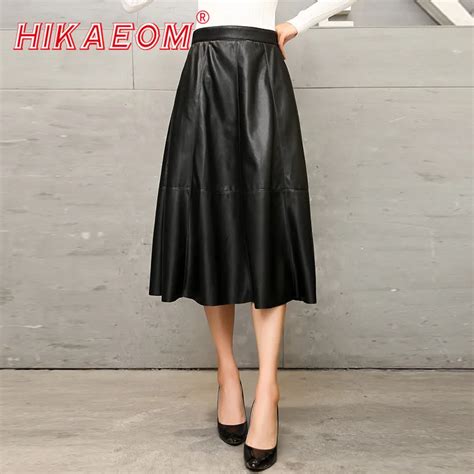 Buy Fashion Pleated Pu Leather Skirt Womens Black High Waist Regular Autumn