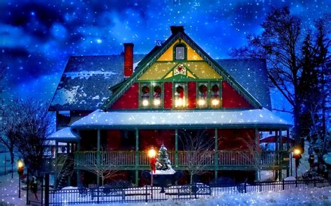 House Decorated For Christmas Hd Wallpaper Background Image