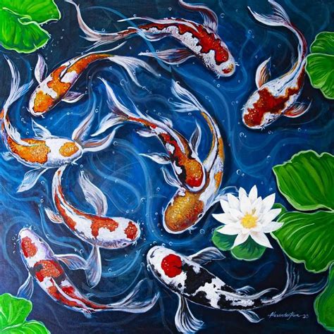 Lucky Koi Fishes Painting Fish Painting Koi Art Koi Painting