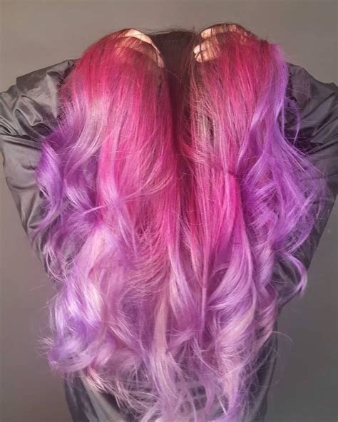 Gradient Pink To Purple Waist Length Wavy Human Hair Hair Purple