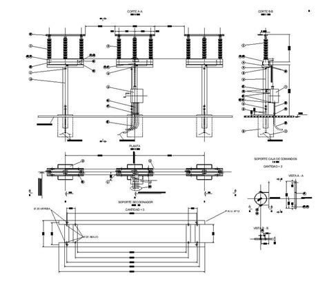 Electrical Pole Detail 2d View Cad Structural Block Layout File In