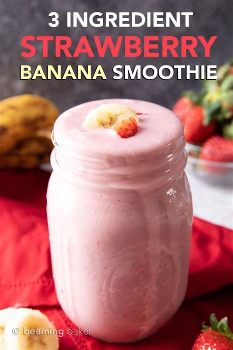 Serve in 2 tall glasses. 3 Ingredient Strawberry Banana Smoothie Recipe in 2020 ...