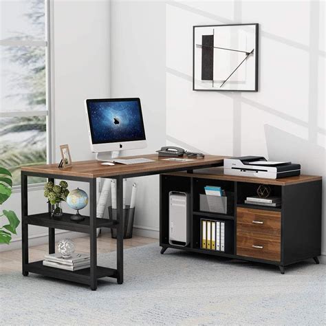 Tribesigns L Shaped Computer Desk 55 Inch Rotating Executive Office