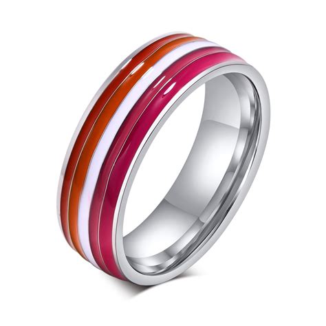 Stainless Steel Lesbian Lgbt Ring For Women Couple Pride Love Promise Band Stripe Flag Color