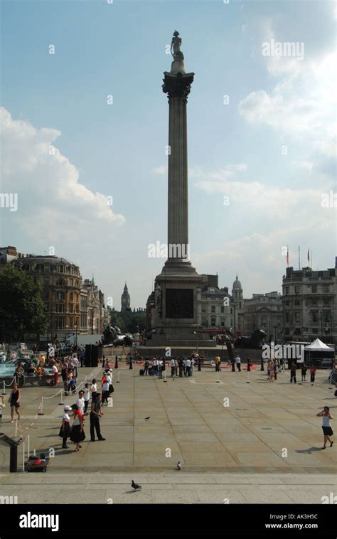 Trafalgar Square London With Nelsons Column And Also Big Ben Distant