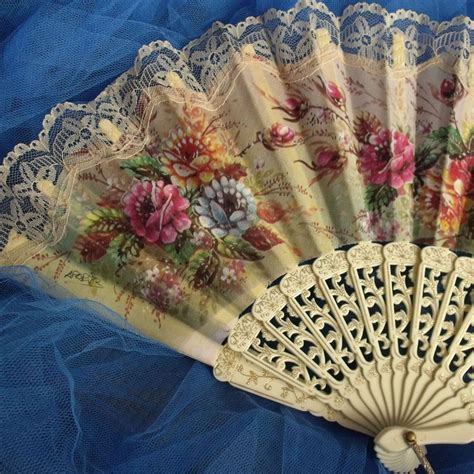Vintage Ivory Lace Flowers Ladies Fan Etsy Fan Decoration Hand Fan