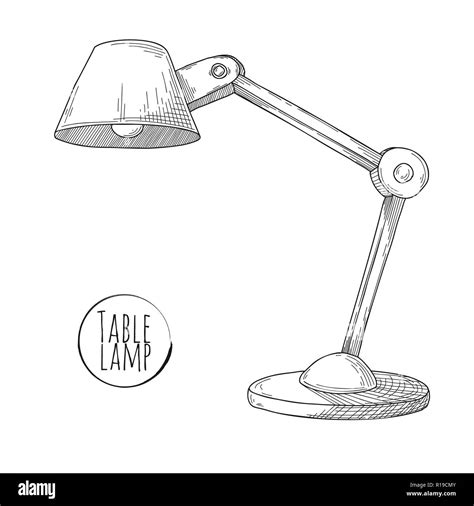 Sketch Desk Lamp Table Lamp Isolated On White Background Vector Stock