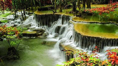 Thailand Kanchanaburi Province Huay Mae Khamin Waterfall With Cascades