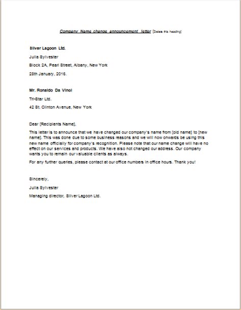 Format your letter like any standard business letter. Company Name Change Announcement Letter | writeletter2.com