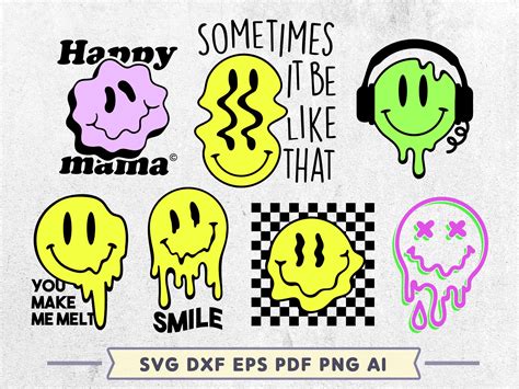 Smiley Face Svg Bundle Drippy Smile Svg Melted Smile Face Etsy