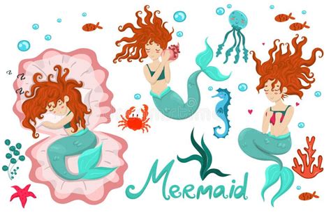 Three Mermaids Swimming Stock Illustration Illustration Of Green 2732416