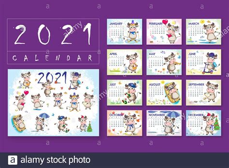 Childrens Calendar For 2021 Year Of Bull Funny Cute Bulls Are