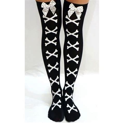 White Bone Pastel Goth Knee High Socks Stockings Liked On Polyvore