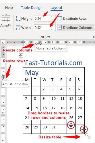 Resize Tables Rows Columns And Cells In Microsoft Word Fast Tutorials