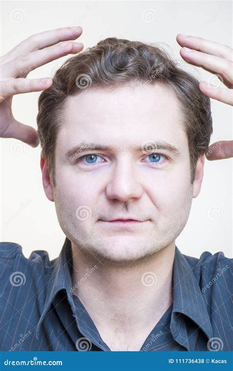 Portrait Of Man Points On His Head Stock Photo Image Of Person