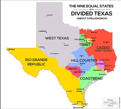 Nine Equal States Of A Divided Texas Population Map Oc 3195x2891