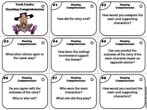 reading comprehension task cards teaching resources