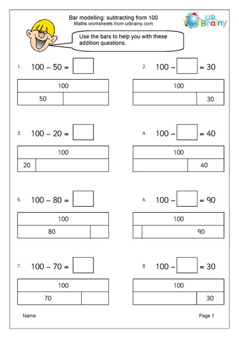 Bar Modelling Subtracting From 100 Subtraction Year 2 Aged 6 7 By