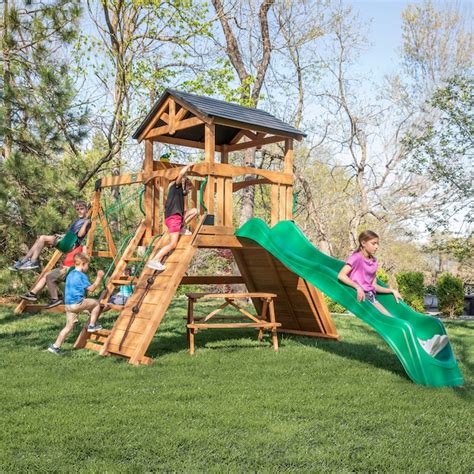 Backyard Discovery Endeavor Ii Residential Wood Playset With Slide In