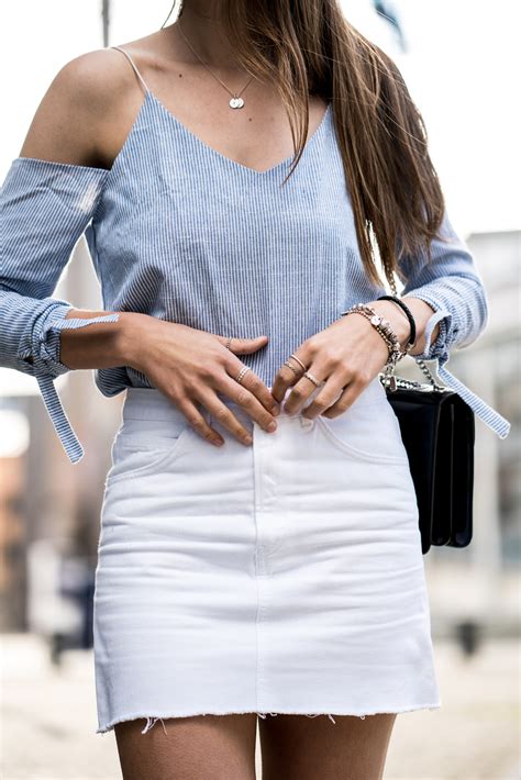 Cut Out Shirt And White Denim Skirt Summer Outfit
