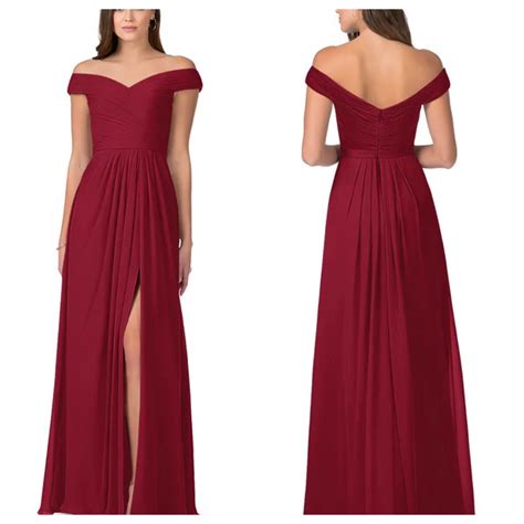 Maroon Off Shoulder Maxi Dress With Slit Iwearmystyle