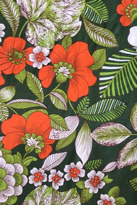 70s Vintage Fabric Retro Floral Print Scandinavian Design Etsy