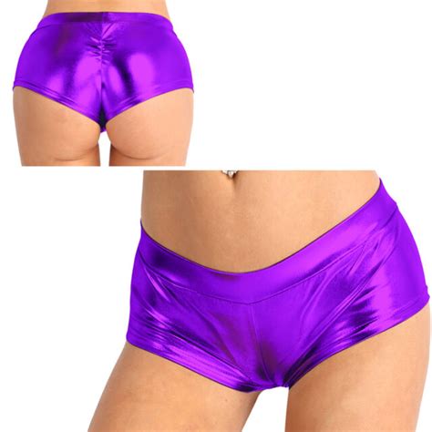 Women S Wet Look Hot Pants Metallic Leather Booty Shorts Bikini Dance