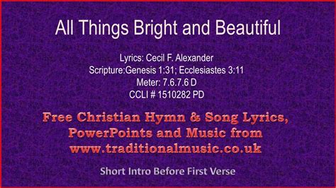 All Things Bright And Beautifulcellos Hymn Lyrics And Music Youtube