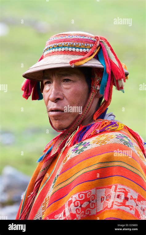 A Portrait Of A Quechua Man In Traditional Native Dress In The Lares