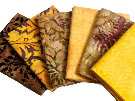 Batik Fabric Bundle 6 Fat Quarters Sunshine Yellow And Brown