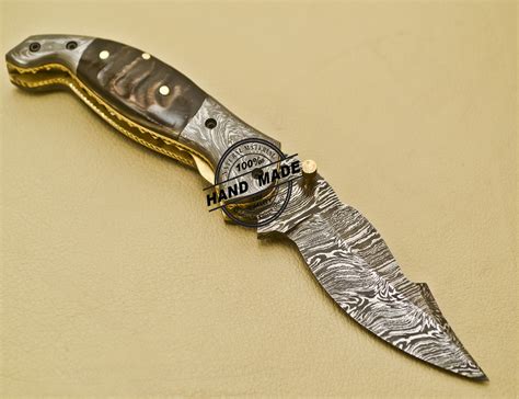 Damascus Pocket Knife Custom Handmade Damascus Steel Folding Liner