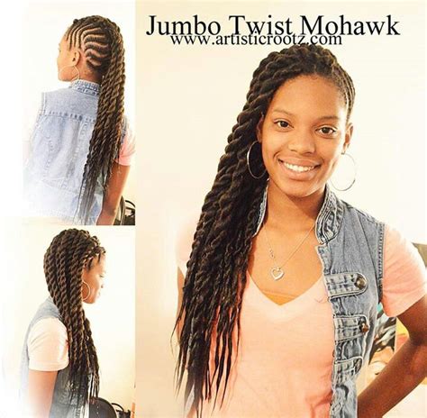 Cornrows To Jumbo Two Stand Twist Mohawk Cornrow Hairstyles Natural