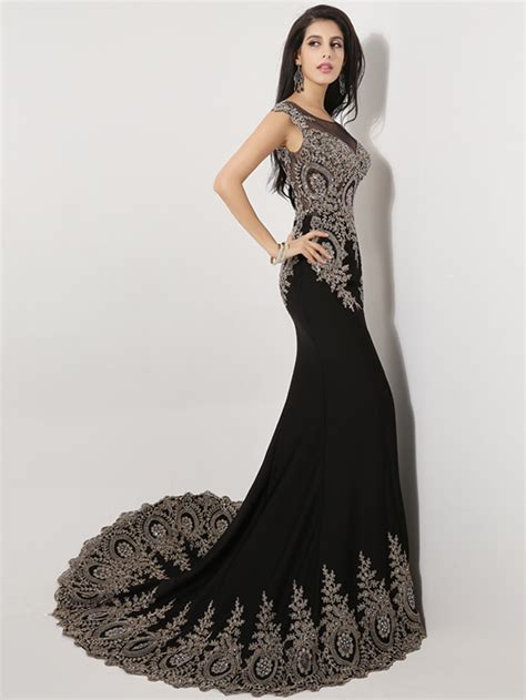 Black Rhinestone Embellished Bridesmaid Dress With Fishtail Long
