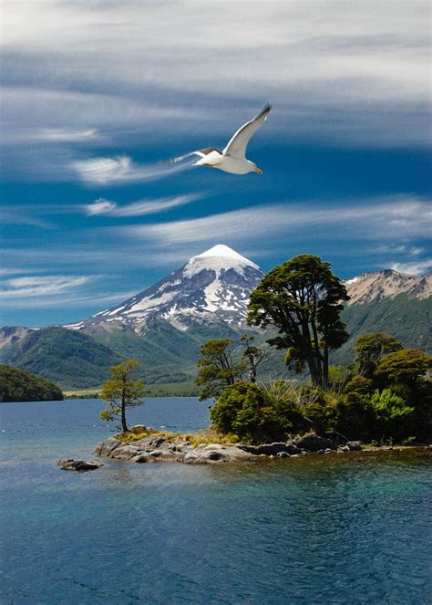 Volcan Lanin From Lago Huechulafquen Patagonia Beautiful Landscapes