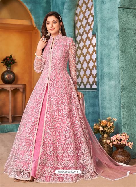 Buy Pink Designer Wedding Wear Net Anarkali Suit Anarkali Suits