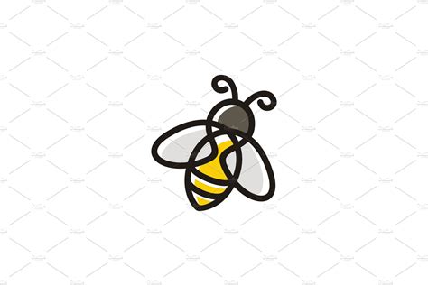 Cute Line Clip Art Bee Logo Design ~ Logo Templates ~ Creative Market