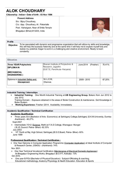 Building a comprehensive diploma resume format for neophyte applicants is more less the same with that of any aspiring job applicant who has been working for a couple of years. CV_ Resume (ALOK Choudhary_DIPLOMA_Mechanical Engineering) _Fresher_2…