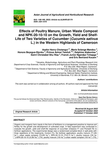 PDF Effects Of Poultry Manure Urban Waste Compost And NPK 20 10 10