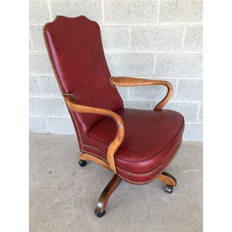 Conference home task chair with arm. High Quality Vintage Oxblood Red Leather Swivel Nailhead Accented Desk Chair | Chairish