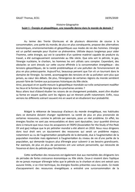 Dissertation géopolitique énergie  GILLET Thomas, ECS1 18/05/ Histoire