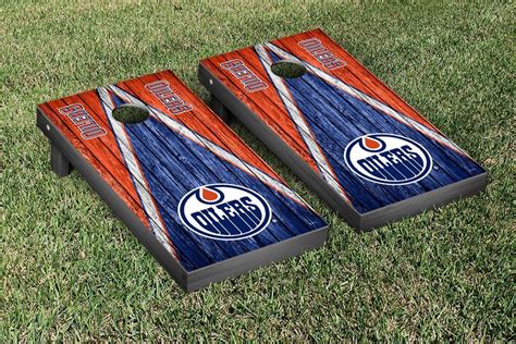Edmonton Oilers Nhl Cornhole Boards Triangle Weathered Version