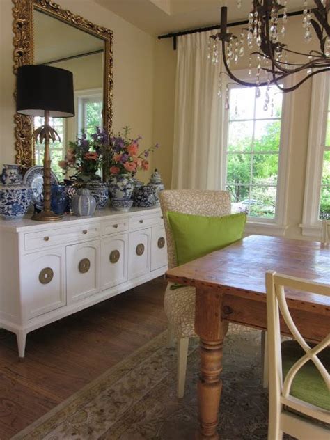 Blue And White Collection On The Dining Room Sideboard