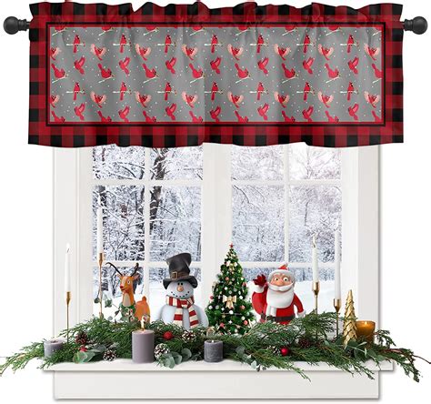 Window Valance Curtainmerry Christmas Cardinal Red Buffalo