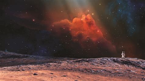 Space scene. Astronaut on planet with colorful nebula. https://mars ...
