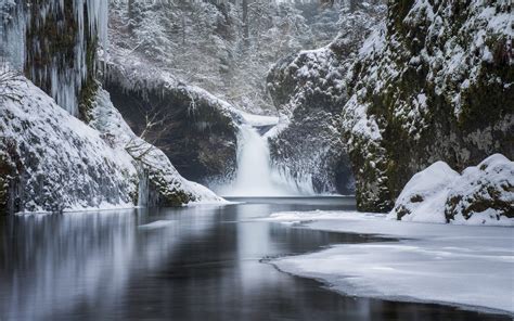 Nature Landscape Forest Mountain Waterfall River Snow Winter