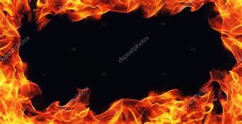 Burning Fire Flame Frame On Black Background Stock Photo By ©trybex