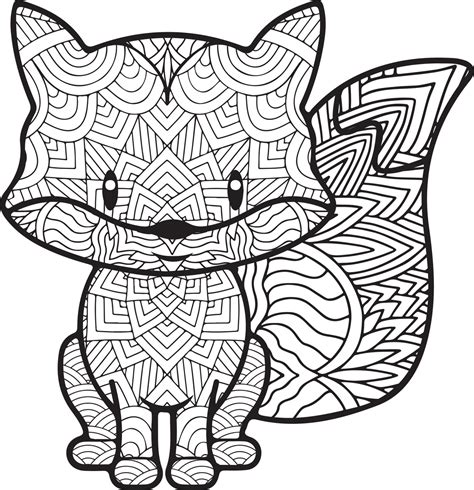 Mandala Smiling Little Fox Coloring Page Download Print Now