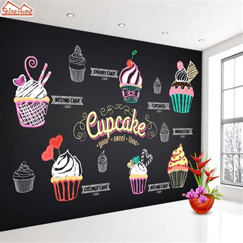 Shinehome 3d Bakery Pizza Cupcake Shop Custom Wallpaper Mural Rolls